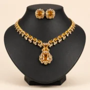 Bridal Champagne Gemstone Necklace Earring Set Formal Party Luxury Jewellery - Image 2