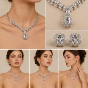 Bridal Champagne Gemstone Necklace Earring Set Formal Party Luxury Jewellery - Image 5