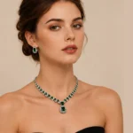 Bridal Champagne Gemstone Necklace Earring Set Formal Party Luxury Jewellery