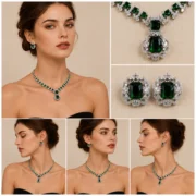 Bridal Champagne Gemstone Necklace Earring Set Formal Party Luxury Jewellery - Image 9