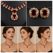 Bridal Champagne Gemstone Necklace Earring Set Formal Party Luxury Jewellery - Image 7