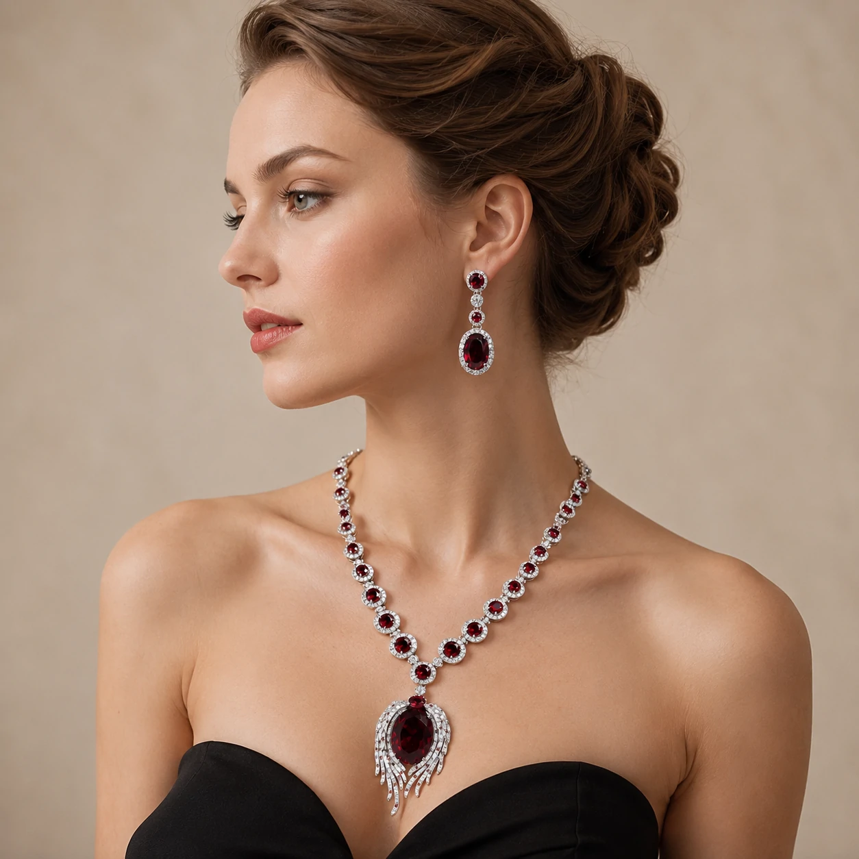 微信图片_20260622171237_42_2188 Silver Tone Ruby Crystal Long Statement Earrings - Image 1