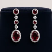 Silver Tone Ruby Crystal Long Statement Earrings - Image 2