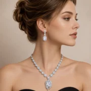 Silver Tone Ruby Crystal Long Statement Earrings - Image 7