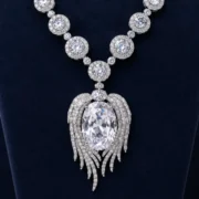 Royal Wing Design Ruby Necklace Earring Set Large Oval Red Crystal Bridal Formal Accessories - Image 7