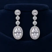Silver Tone Ruby Crystal Long Statement Earrings - Image 8