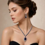 Royal Wing Design Ruby Necklace Earring Set Large Oval Red Crystal Bridal Formal Accessories