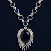 Royal Wing Design Ruby Necklace Earring Set Large Oval Red Crystal Bridal Formal Accessories - Image 4