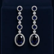 Silver Tone Ruby Crystal Long Statement Earrings - Image 6
