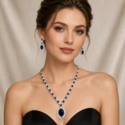 Silver Tone Ruby Crystal Long Statement Earrings - Image 5