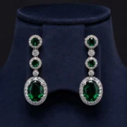 Silver Tone Ruby Crystal Long Statement Earrings - Image 4