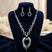 Royal Wing Design Ruby Necklace Earring Set Large Oval Red Crystal Bridal Formal Accessories - Image 13