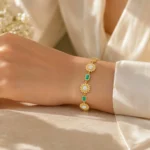 Retro Emerald Sunflower Gold Link Bracelet